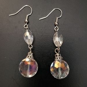 3/$20 | Iridescent clear glass crystal dangle earrings